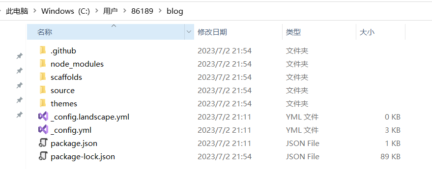 生成成功后可以在blog文件目录下看到这些文件
