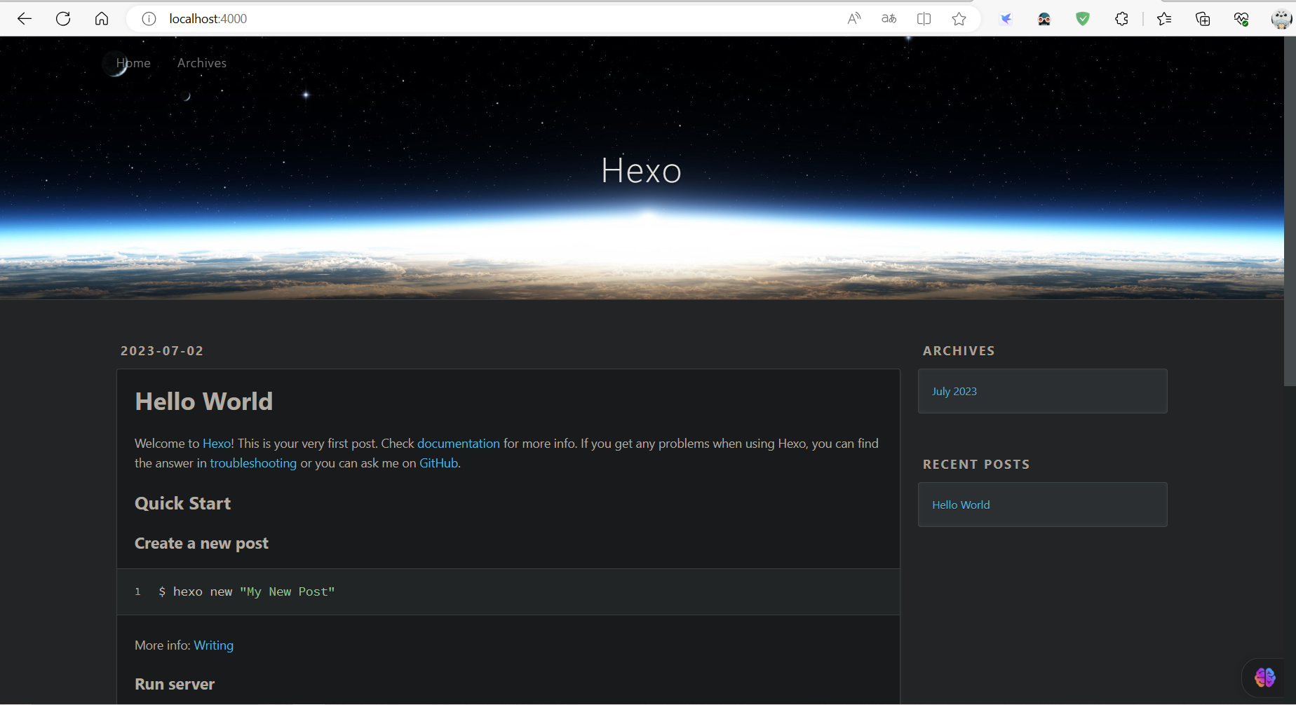 这个便是博客初始页面